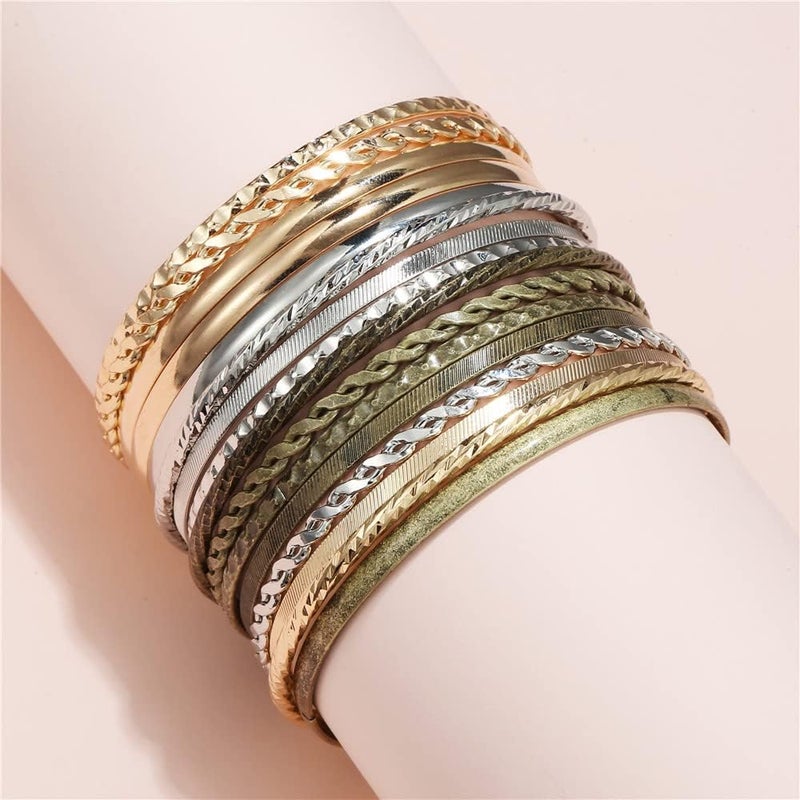 RINTOLER Store 16Pcs Gold Bangle Bracelets for Women - Multi Layer Stackable Textured Bracelets Boho Jewelrys Set. - Image 4